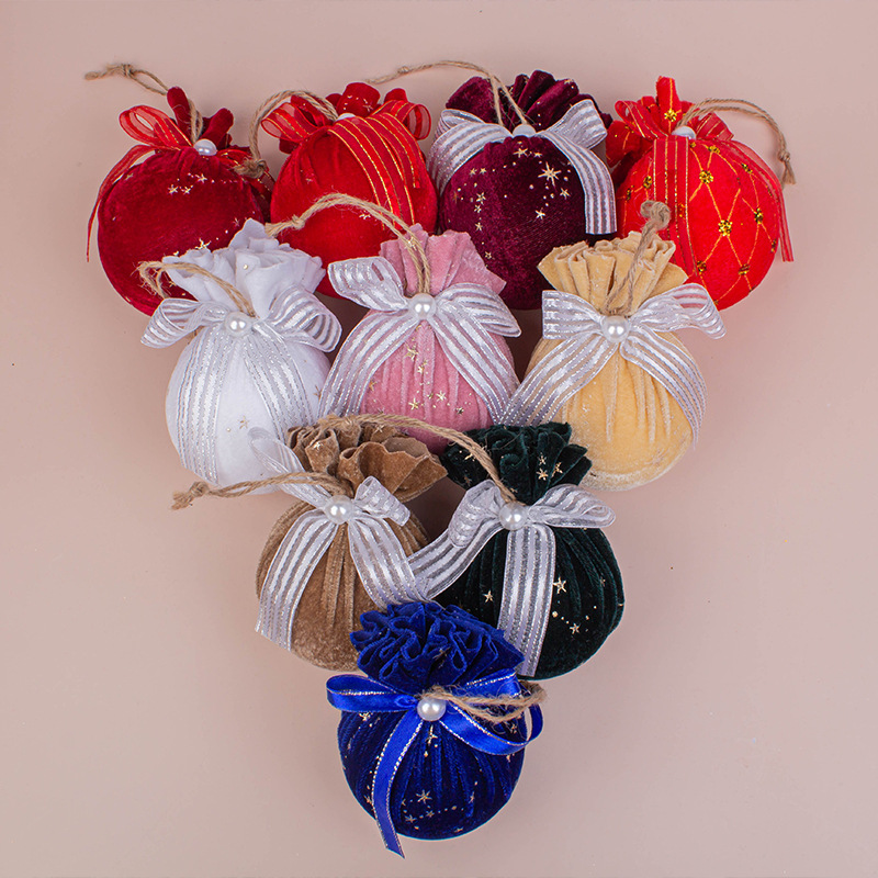 Joyas de Navidad personalizadas colgantes de árbol de Navidad 8cm conjunto de 3 terciopelo de oro envuelto en escena de Navidad bola colgante creativa