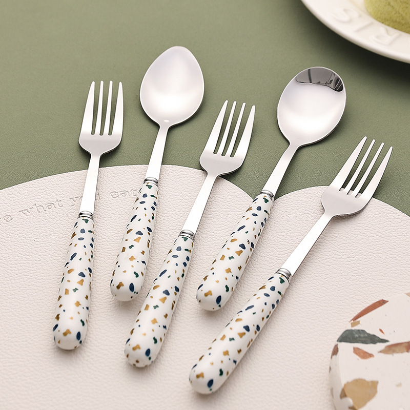 ins Style Gravel Pattern Stainless Steel Spoon Fork Advanced Sense Spoon Fork Chopsticks Three-Piece Set Korean Portable Creative Set