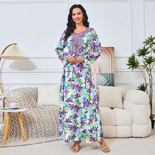MT122 Foreign Trade Cross-border Independent Station Saudi abaya Light Luxury Printed Bead Middle East Muslim Robe dress