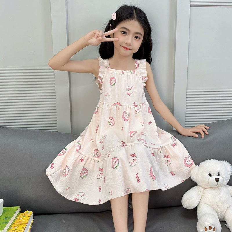 Детская юбка Летний тонкий жилет камзол платье новая девушка девушка ночная юбка свободная домашняя одежда