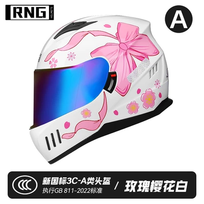 Motorcycle Safety Supplies, 3C certification BY-168 motorcycle helmet - rose-cherry-white-colored-lenses-l-code-double-mirror