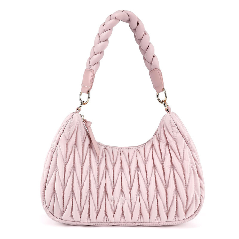 Amazon New Women's Shoulder Bag Tote Fluffy Crescent Moon Hobo Bag with Woven Top Handle Quilted