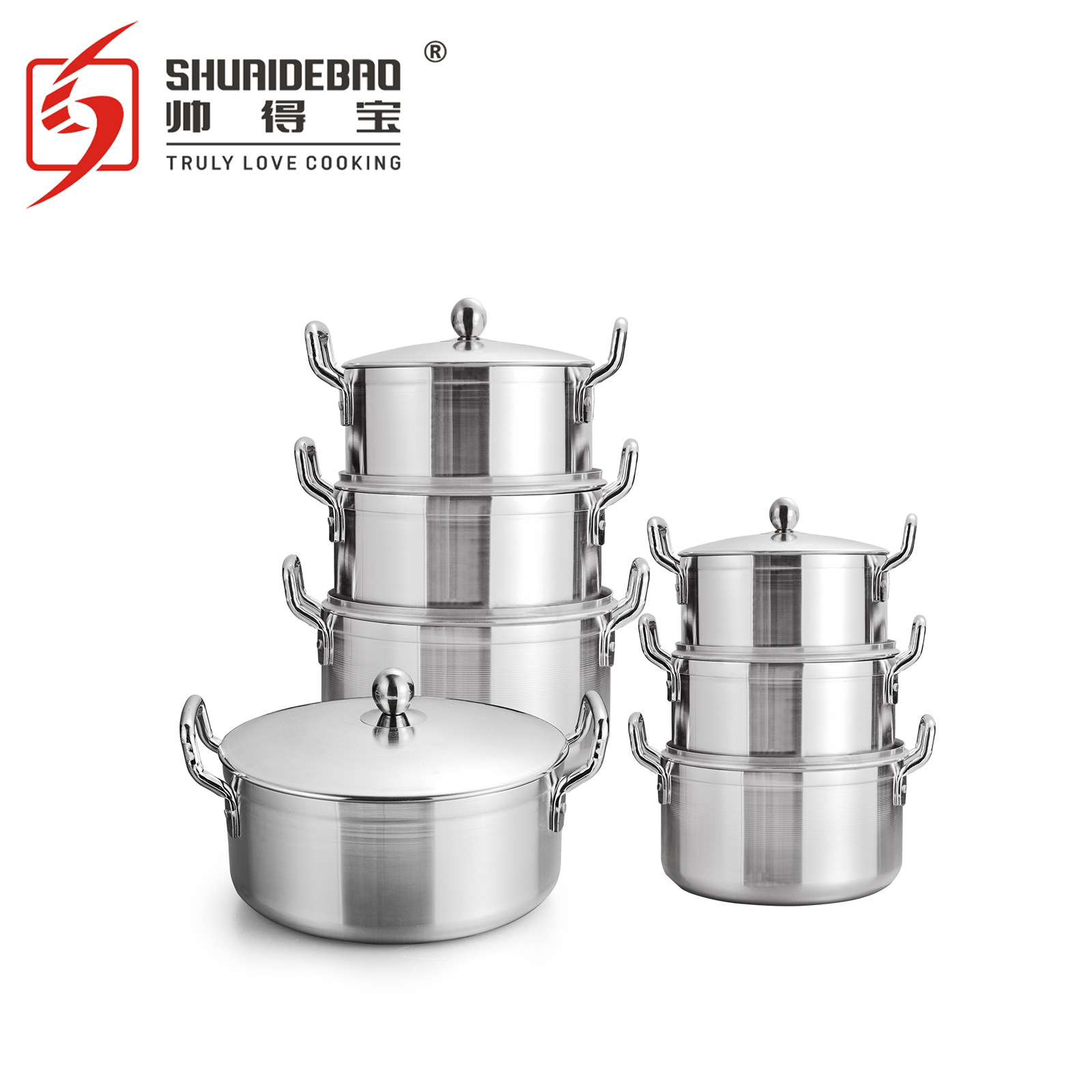 FUENTE Fábrica Comercio exterior Orden original Exportación de aluminio adelgazamiento raspado olla de lijado conjunto de siete piezas 16-28cm
