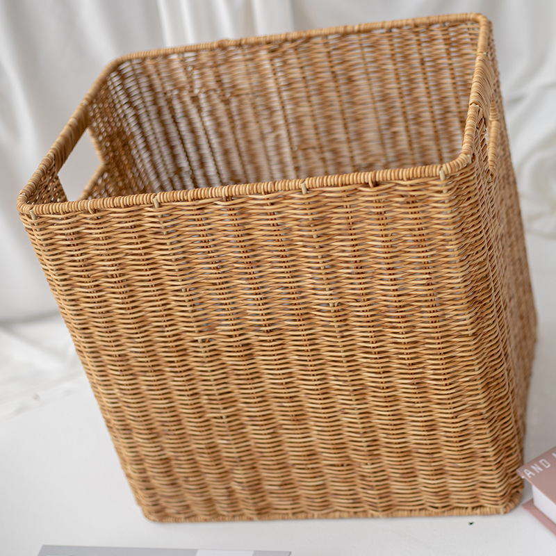 Personalizado mayorista marco de hierro imitación de caña trenzada casa cesta de almacenamiento sala de estar gran gran cesta de almacenamiento de caña cuadrada
