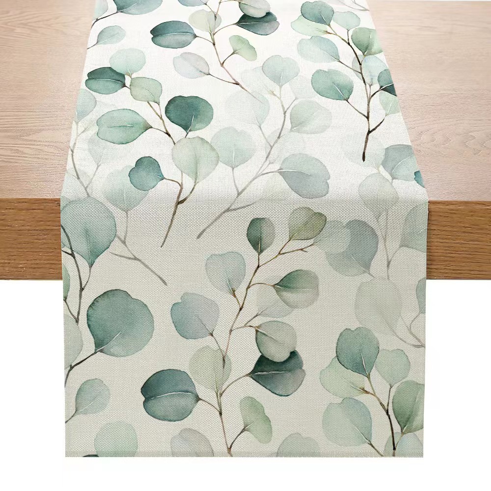 Transfronteriza nuevo Lino impreso corredor de mesa Simple planta verde Margarita serie Amazon hogar Decoración mantel
