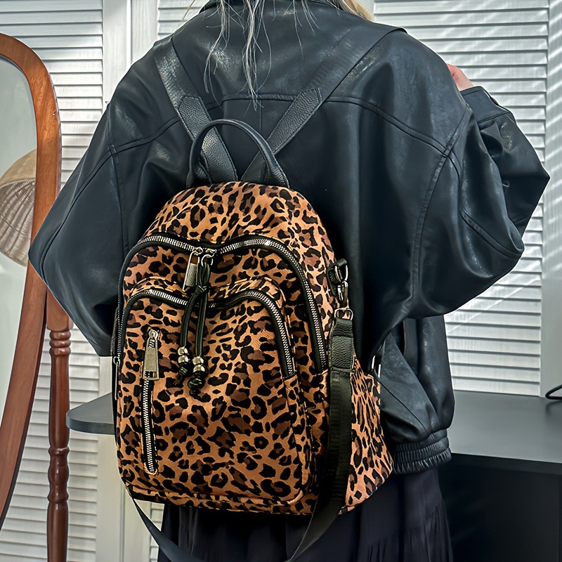 Leopard Print Retro Women's Shoulder Bag And Backpack Set_voghion.com