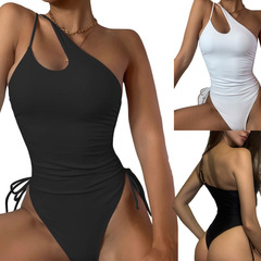 European and American One-Piece Swimsuits, Solid Color, Off-Shoulder Straps, Backless Bikinis—KynanbHHK, Ideal for Cross-Border Export and International Trade
