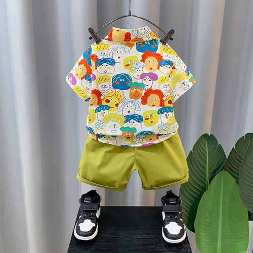 Boys' Summer Shirt Set Cartoon Cool  New Style Cool Kids Baby Vacation Casual Short Sleeve Shirt