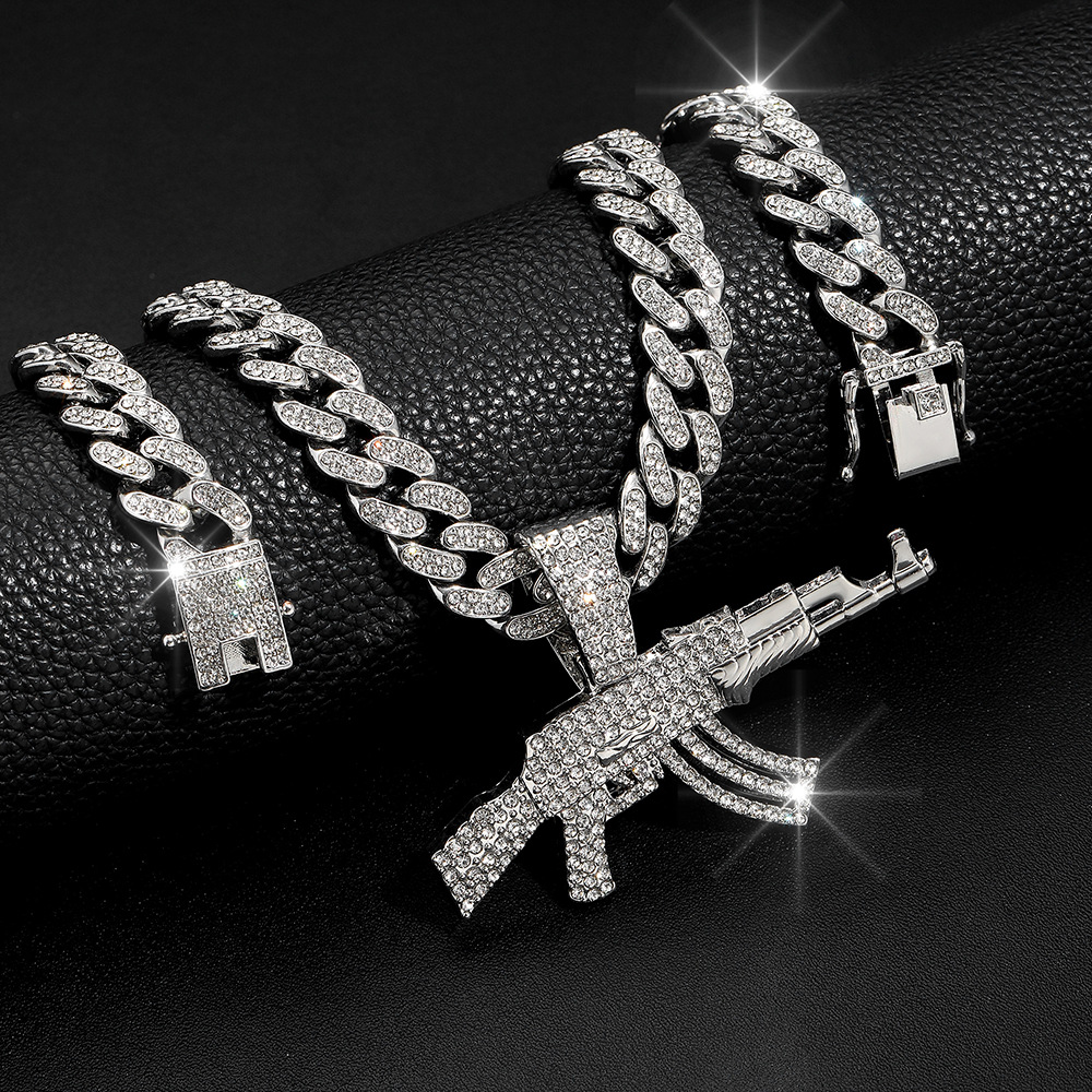 1 Piece Quantity Daily Occasion Hip-Hop Gun Alloy Inlay Rhinestones Unisex Pendant Necklace Necklace Pendant Men Pendant Necklaces
