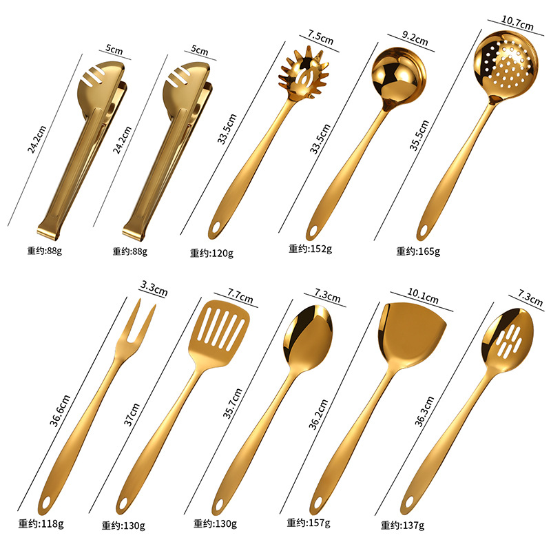 Fuentes transfronterizas utensilios de cocina de acero inoxidable 3 cm cuerpo desnudo espátula cuchara colador cuchara de arroz pala freír cuchara lengua juego de utensilios de cocina