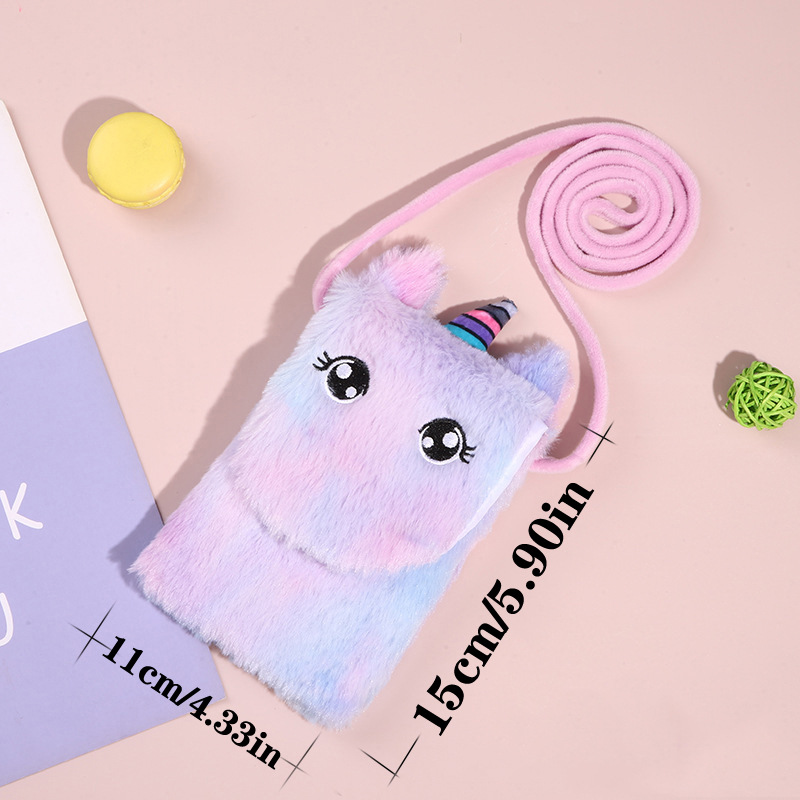 Estilo coreano de alta apariencia de dibujos animados de felpa pequeña bolsa de hombro Unicornio Niños hombro bolsa de mensajero del bebé monedero bolso del teléfono móvil