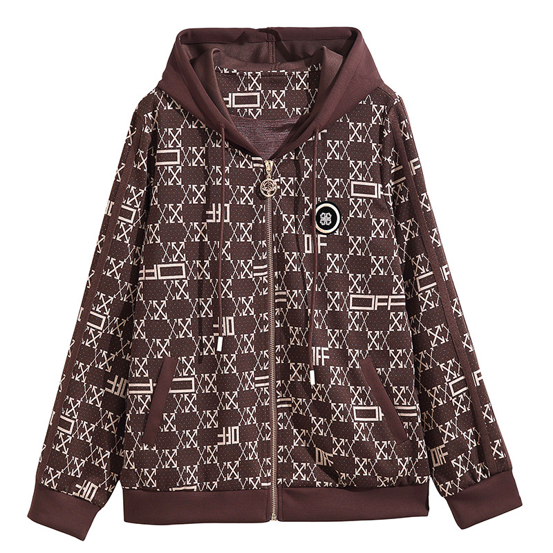 Women's Clothing Hooded jacket for women Spring and Autumn new large size loose stylish printed middle aged mother thickened short top_voghion.com