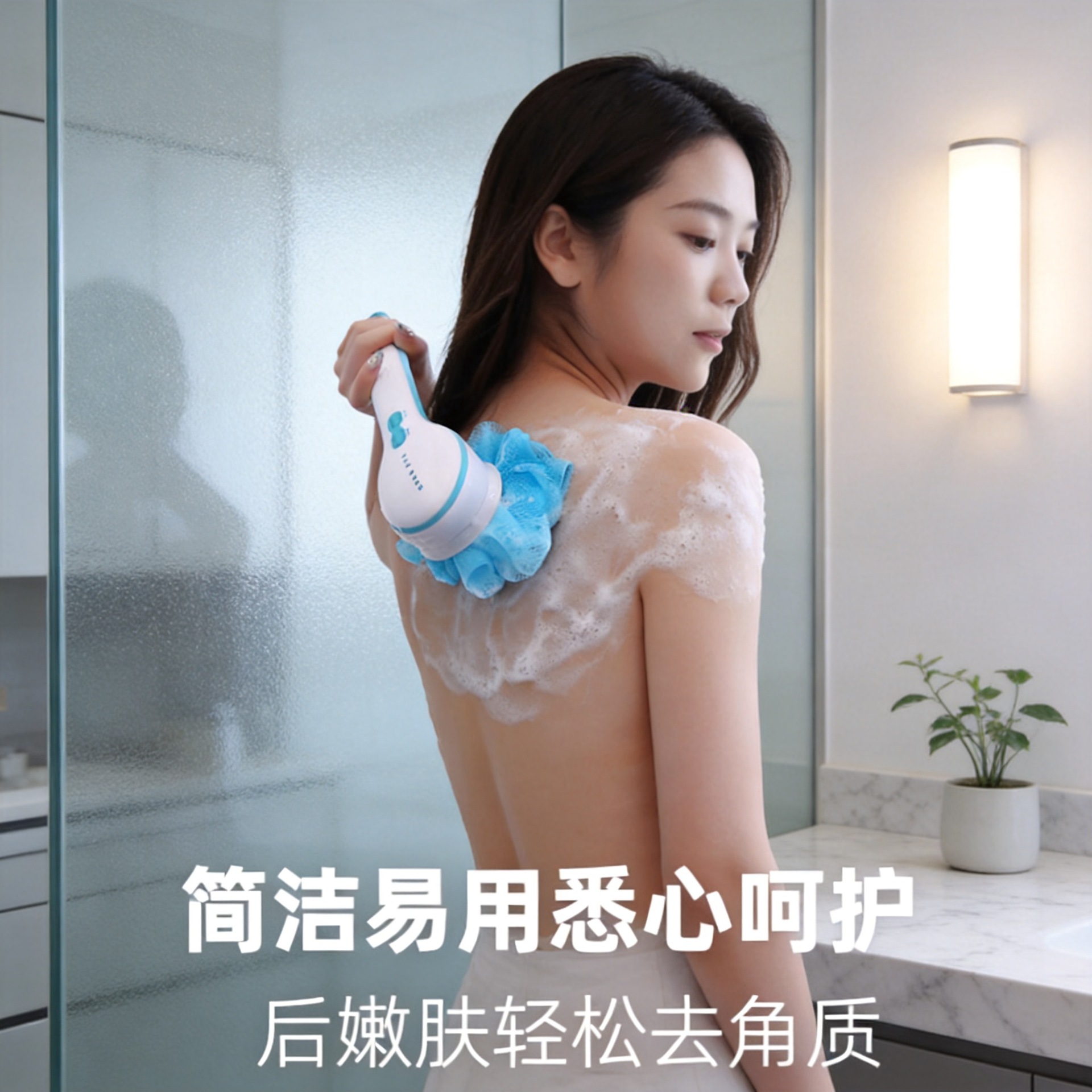 Cepillo de baño eléctrico, modelo universal, producto esencial diario de gran venta transfronteriza, herramienta de baño para un fácil rejuvenecimiento y exfoliación de la piel, de plástico.