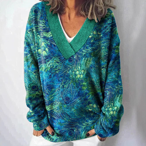 Autumn/Winter New Women's Knitwear Fashion Trend Floral V-Neck Knitwear E124