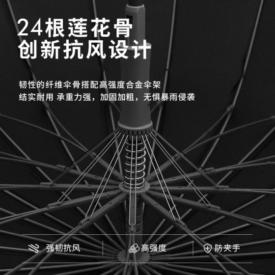 Long Handle Umbrella 24-Bone Extra-Large Reinforced Thickened Double Umbrella Men's Anti-Storm Business Straight Handle Umbrella Women