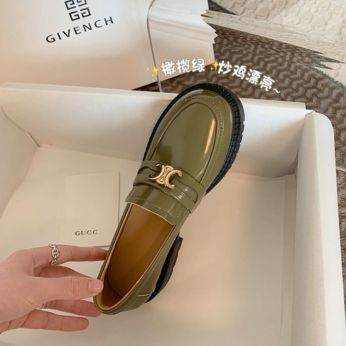 Factory direct sale of Bao thick-soled Arc de Triomphe loafers  new autumn style full leather round-toe small leather shoes inside and outside