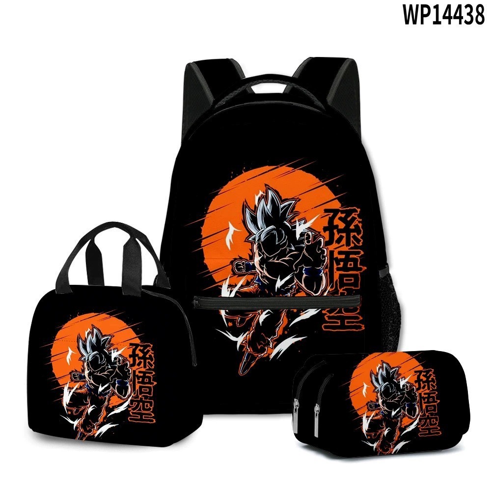 3D transfronterizo nueva animación Goku siete Dragon Ball Super bolsas escolares bolsas de almuerzo bolsas de lápiz tres piezas