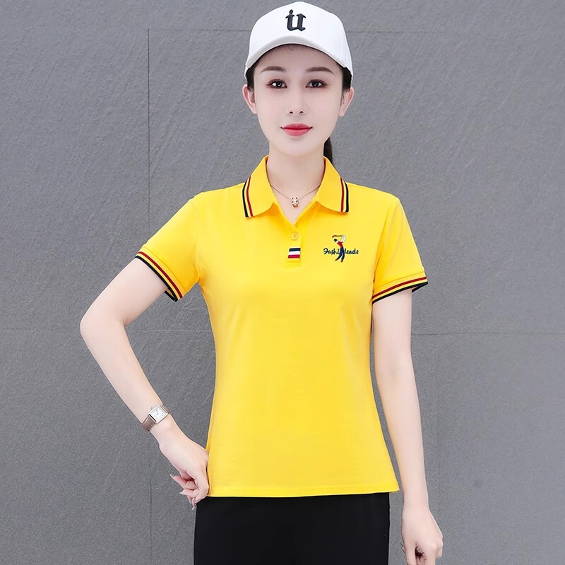 高級ポロシャツレディース半袖2025新作夏ピュアコットンTシャツカジュアルスポーツTシャツラペルショルダートップT|undefined