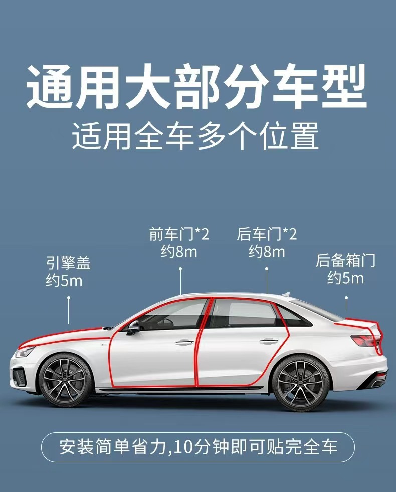 【Three-Layer Six-Hole】Car Sealing Strip, Thickened Car Door Seal Strip, Waterproof, Dustproof, Soundproof Strip, Door Frame Windproof Strip