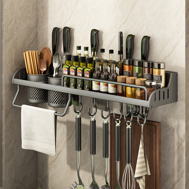 Spatula Storage Box Kitchen Wall Mounted Spice Rack No Drilling Knife Holder Household Spoon Drain Dish Rack Bamboo Chopsticks Basket Shelf Organizer