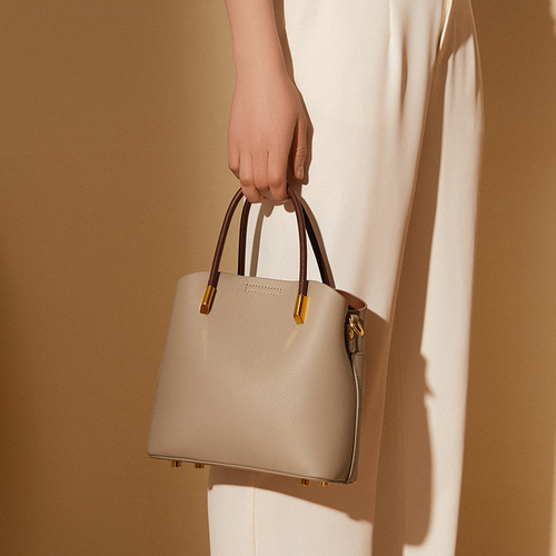 Spring/Summer  Niche Genuine Leather Bucket Bag Women's Versatile Style Handbag High-end Casual Crossbody Bag Cowhide Bag