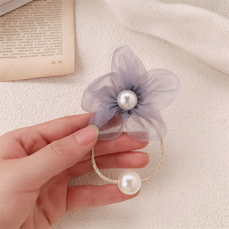 Nuevo hilo de malla de perla flor anillo de cabello de alta sensación de la cabeza de la corda de cabello de la corda de cabello de la cola de caballo temperamento banda de goma adornamiento para el cabello