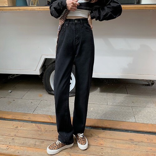 Women's Spring Black High-Waisted Skinny Jeans, New Miniature Body Slimming Tall Straight Leg Drop-Crotch Wide Leg Pants