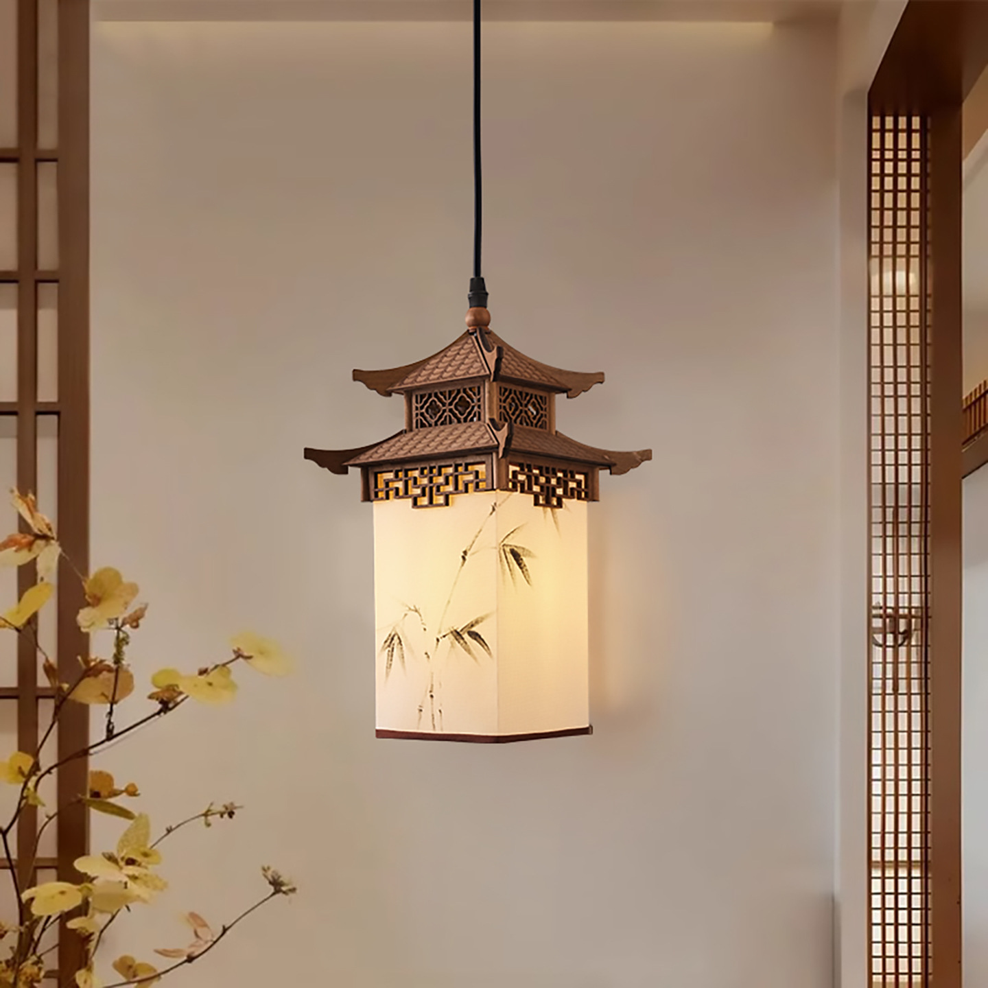 Song Dynasty Aesthetic Small Chandelier Bedroom Bedside Lamp New Chinese Style Retro Zen Solid Wood Tea Room Study Entrance Aisle Lamp