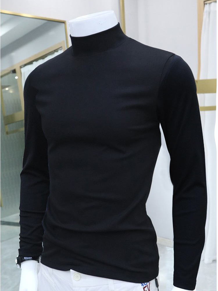 2025春秋冬季半高领打底衫男中领长袖T恤加保暖内衣秋衣黑色卫衣