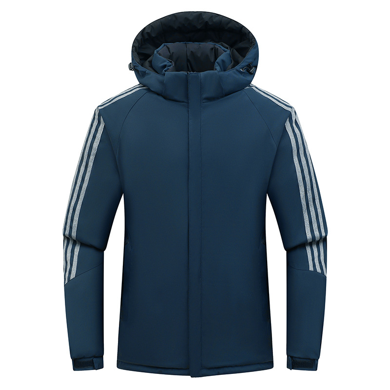 Abrigo de algodón acolchado de doble cara para hombre de tres barras de invierno con capucha engrosada más tamaño cálido abrigo de algodón acolchado para hombre fabricante de abrigos