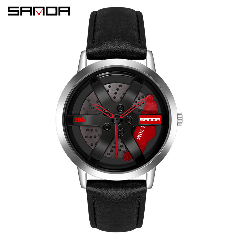 Sanda New Trendy Cool Wheel Watch Personalized Cut Out Dial Men's Watch 1075 Belt Rotating Quartz Watch