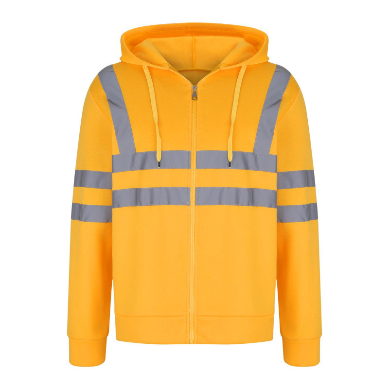 2024 Sanitation Reflective Strips Fleece-Lined Hooded Zipper Sweatshirt Pullover Sweatshirt New Men's Sweatshirt Japanese Fabric