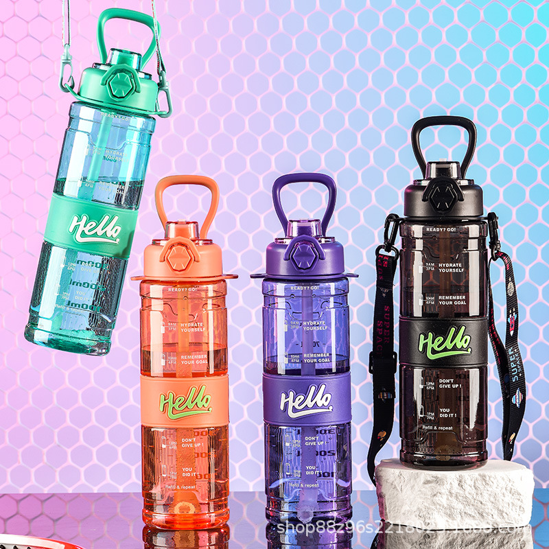 Amazon Shake2024 nuevo HELLO doble bebida taza portátil de plástico hervidor deportivo masculino verano al aire libre