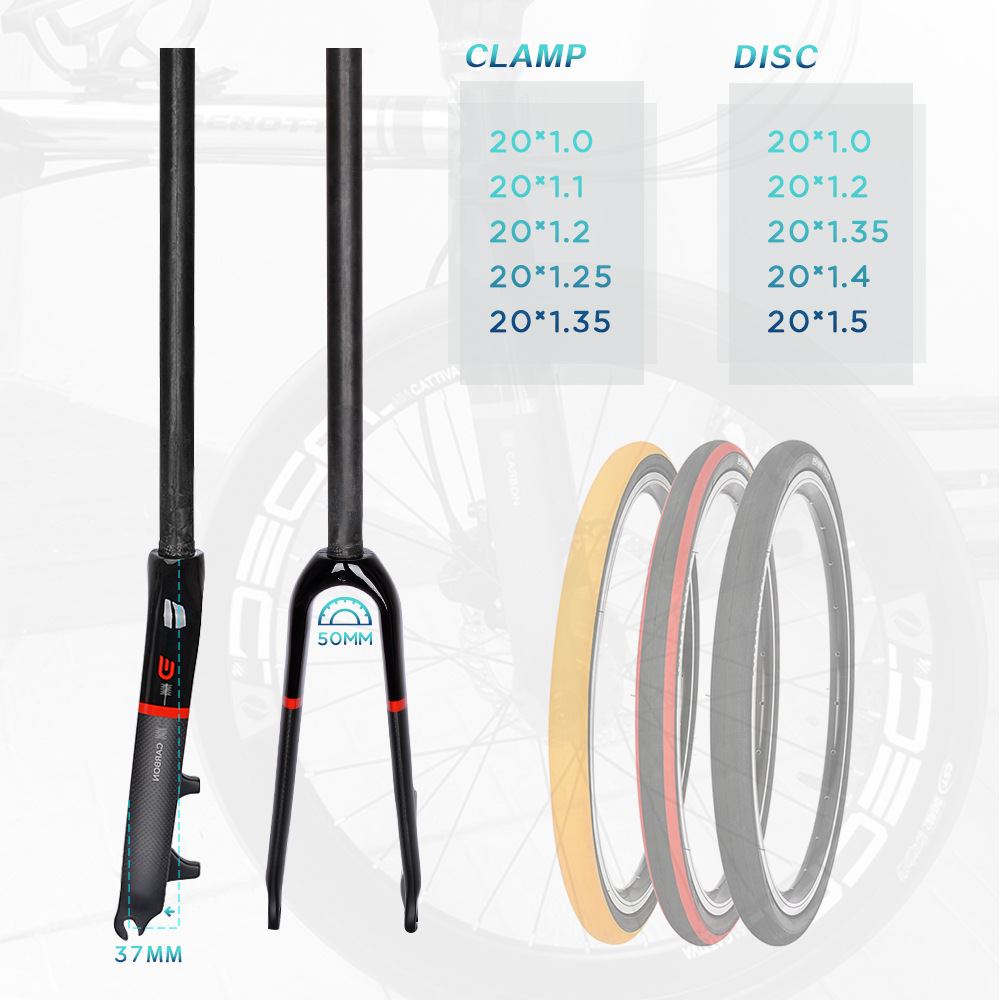 DODICI bicicleta plegable de fibra de carbono tenedor delantero pequeño carretera de freno de disco tenedor delantero 14/16/18/20 pulgadas 406 451