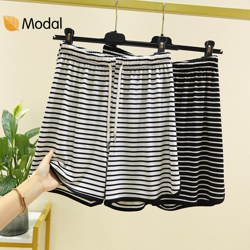 Modal Black and White Striped Shorts Women's Summer Thin Casual Pants Outer Wear Large Size Sports Pants Loose Wide Leg Pajama Pants