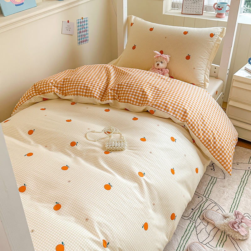 Cama fresca pequeña de cuatro piezas de algodón puro 2025 nuevo estilo dormitorio de estudiantes universitarios sábana edredón ropa de cama de tres piezas