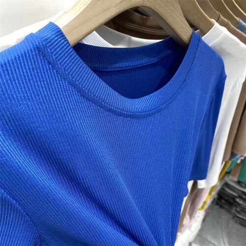 【Multi-color Optional】High-end solid color mask T-shirt for women short-sleeved summer new slim-fitting slim base shirt top