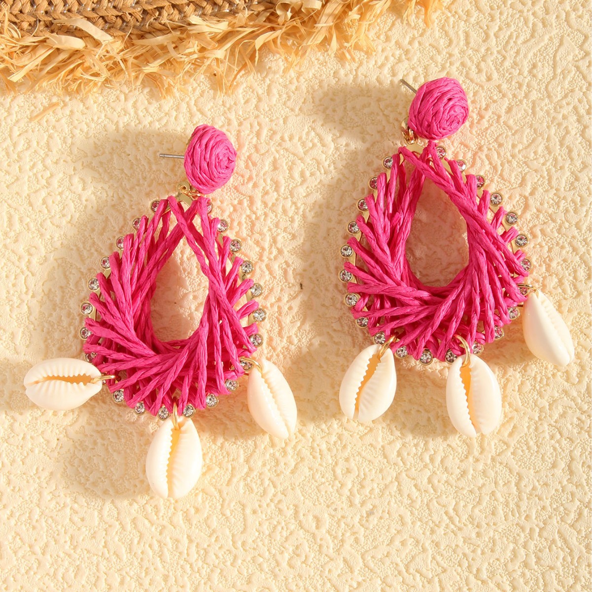 Bohemian Raffia Shell Earrings Geometric Ocean Style Beach Jewelry_voghion.com