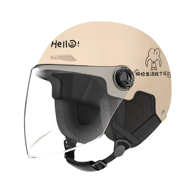 Motosiklet kaskı (dəbilqə) — Sun-Proof Half Helmet for Men and - 3c-four-seasons-removable-ear-protection-apricot-high-definition-transparent-anti-fog-one-size-fits-all