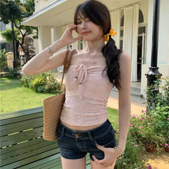 ドーパミンピュア欲望ホットガールイエローチューブトップストラップトップ女性の夏の海辺の休暇スタイルの写真撮影と雰囲気