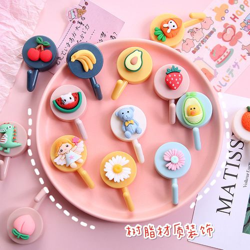 ins cartoon pattern hook with adhesive backing, dormitory kitchen bathroom wall, no punching, traceless adhesive hook, clothes hook