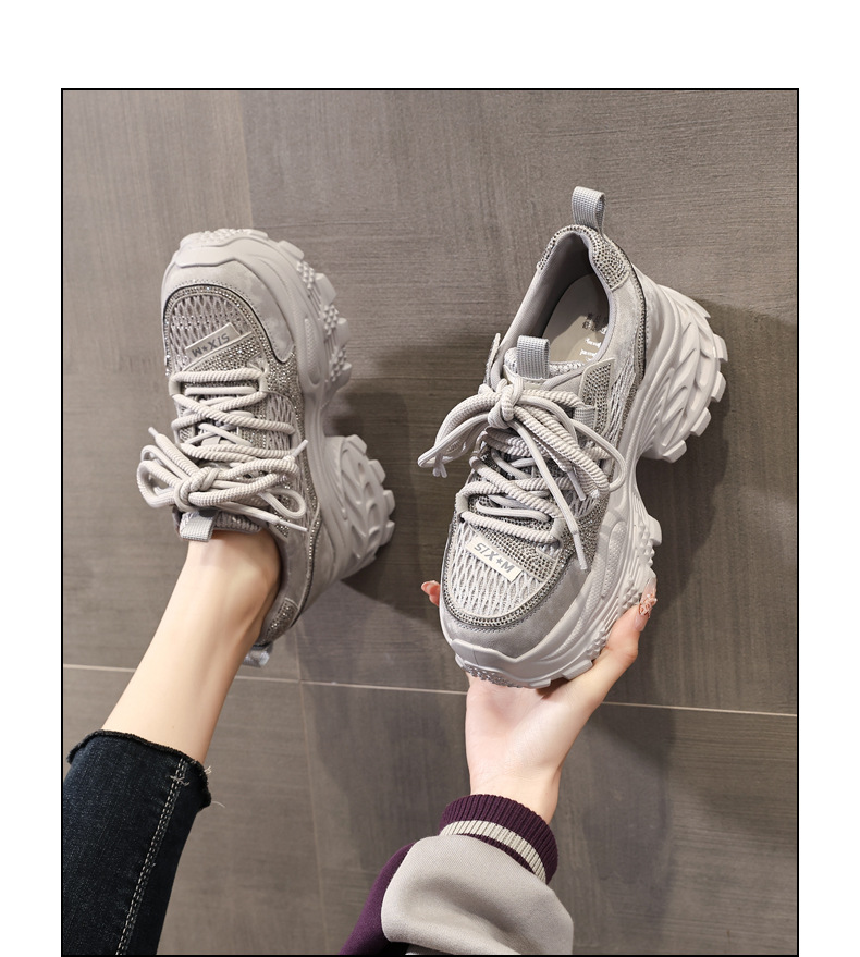 Giày sneaker nữ đế dày chunky lưới thoáng khí tăng chiều cao — màu be chi tiết 13