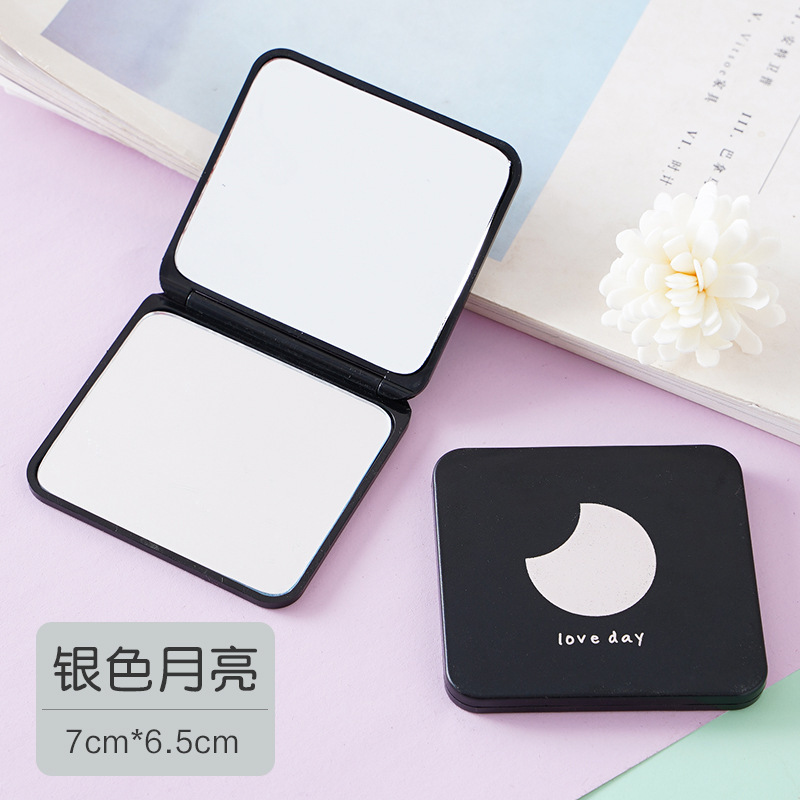 女性用ポータブル小型ミラー、屋外ポータブル折りたたみハンドヘルドステンレススチールデスクトップスタンドミニ化粧鏡|undefined