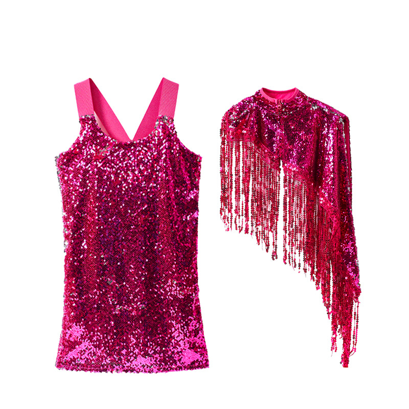 어린이 SEQUINS 재즈 댄스 공연 옷 개인화 된 술 라틴 댄스 옷 소녀 힙합 스트리트 댄스 모델 쇼 옷