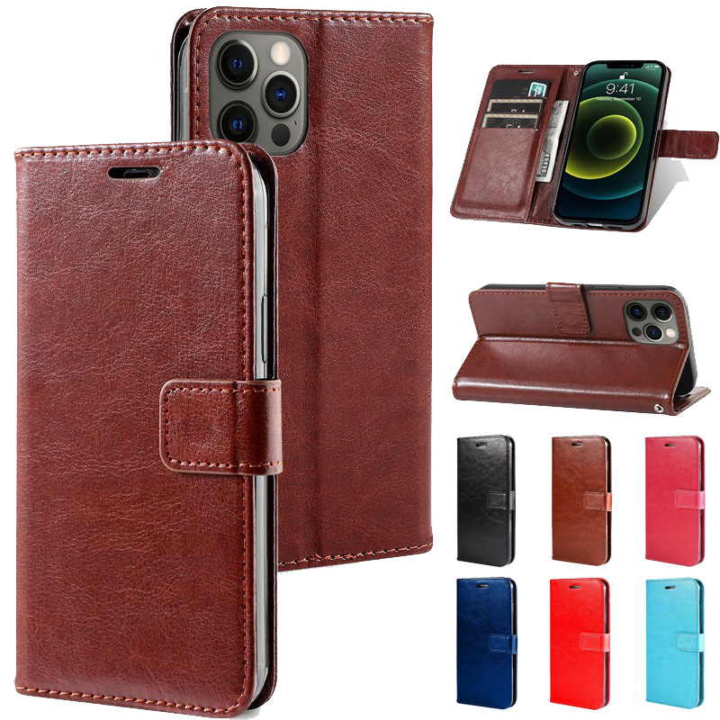 Crazy Horse Pattern Leather Case 17Promax161514Plus1312 Mobile Phone Case Solid Color S23A53 Protective Case Se32 Men
