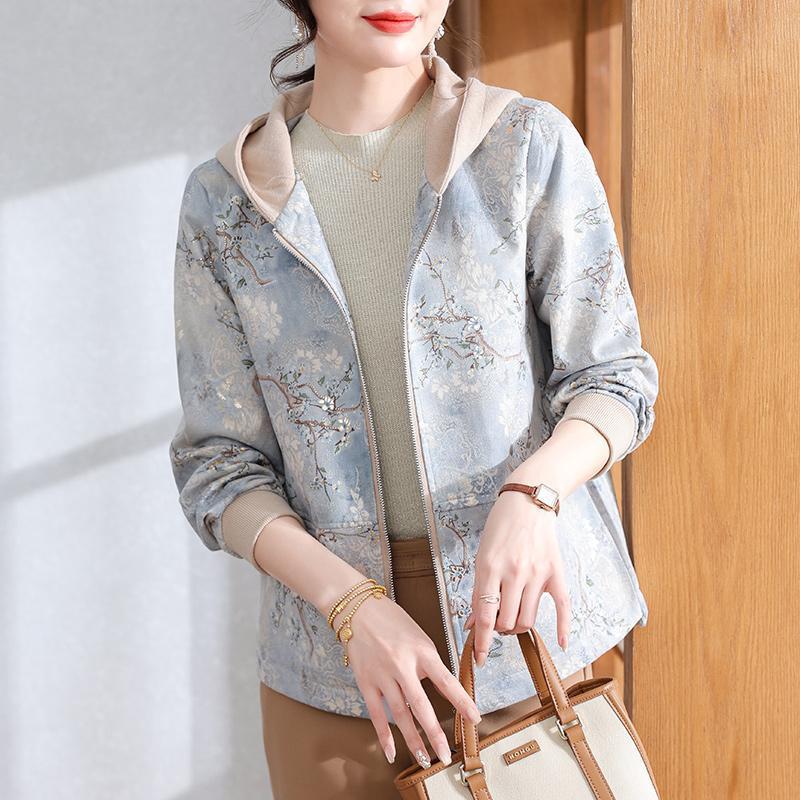 妈妈秋装2025新款连帽外套中老年女装休闲上衣春秋拉链风衣夹克衫|undefined
