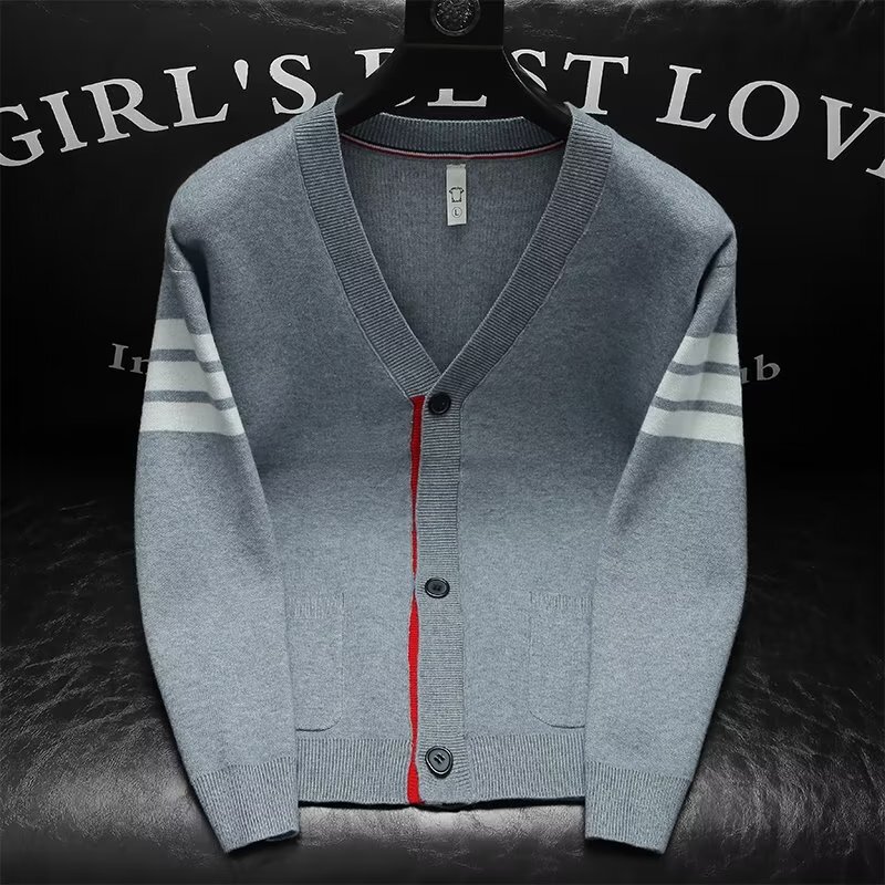 2023 autumn and winter knitted cardigan sweater thin coat plus size striped slim casual men's fashion brand cardigan sweater