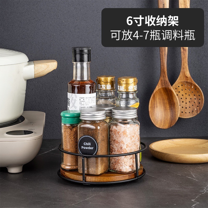 木製スーザン収納ラックスチール雑貨オーガナイザーデスクトップ回転トレイ調味料ボトル化粧品ターンテーブル|undefined