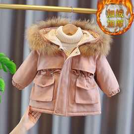 包邮女童2022新款韩版冬装外套加绒加厚女宝宝派克服毛领儿童小童