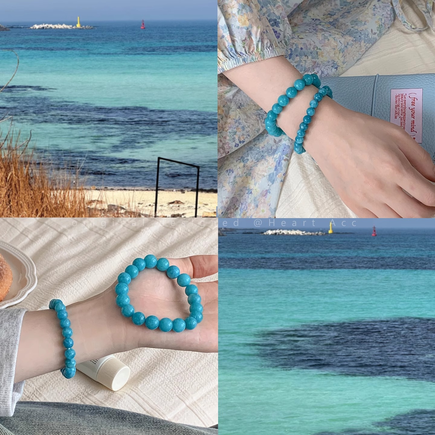 Glass blue organic beaded bracelet